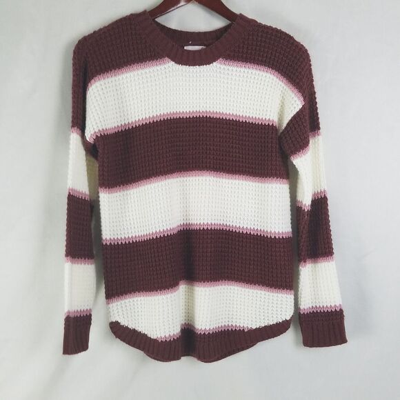 SO Sweater Womens Medium‎ Brown White Colorblock Long Sleeve Chunky Knit Top - Picture 1 of 10